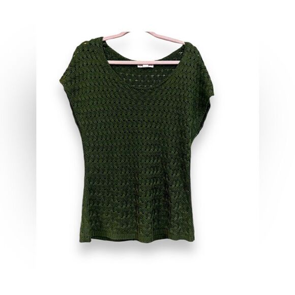 Coldwater Creek Cap Sleeve Sweater XL Open Weave  Green NWT - Picture 1 of 8
